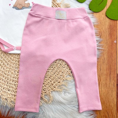  CONJ. DE MALHA 3 PEÇAS - Ursinha com Balões de Coração e Gola Gripyr - Rose e Off White